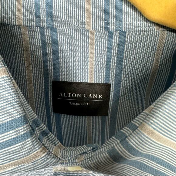 ALTON LANE Walker Oxford Blue Stripe Knit Button Up Shirt NWT in Size Large - Picture 2 of 5